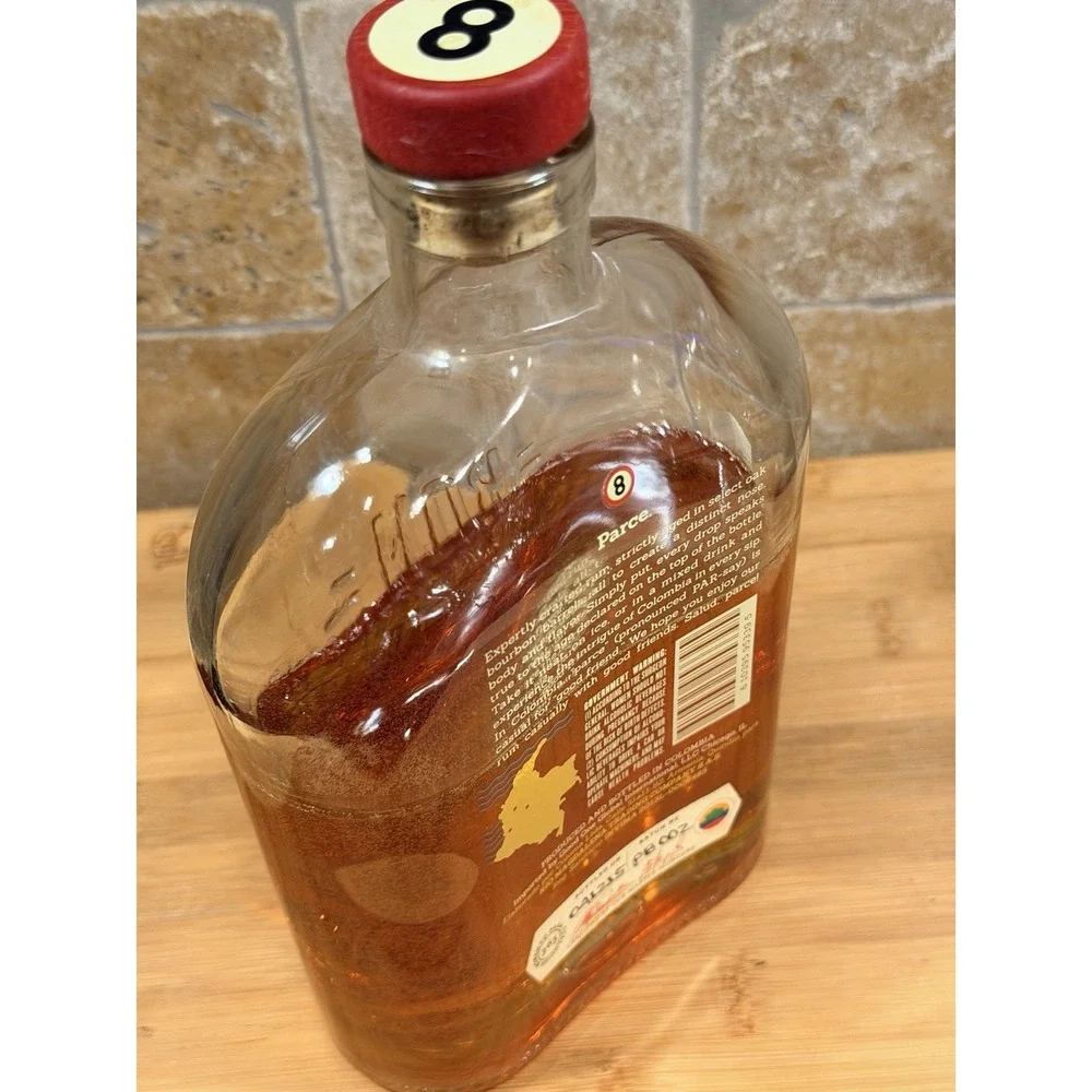 Resin Filled Faux Rum Bottle Parce 8 Year Colombia Luxe Bar Decor Display *